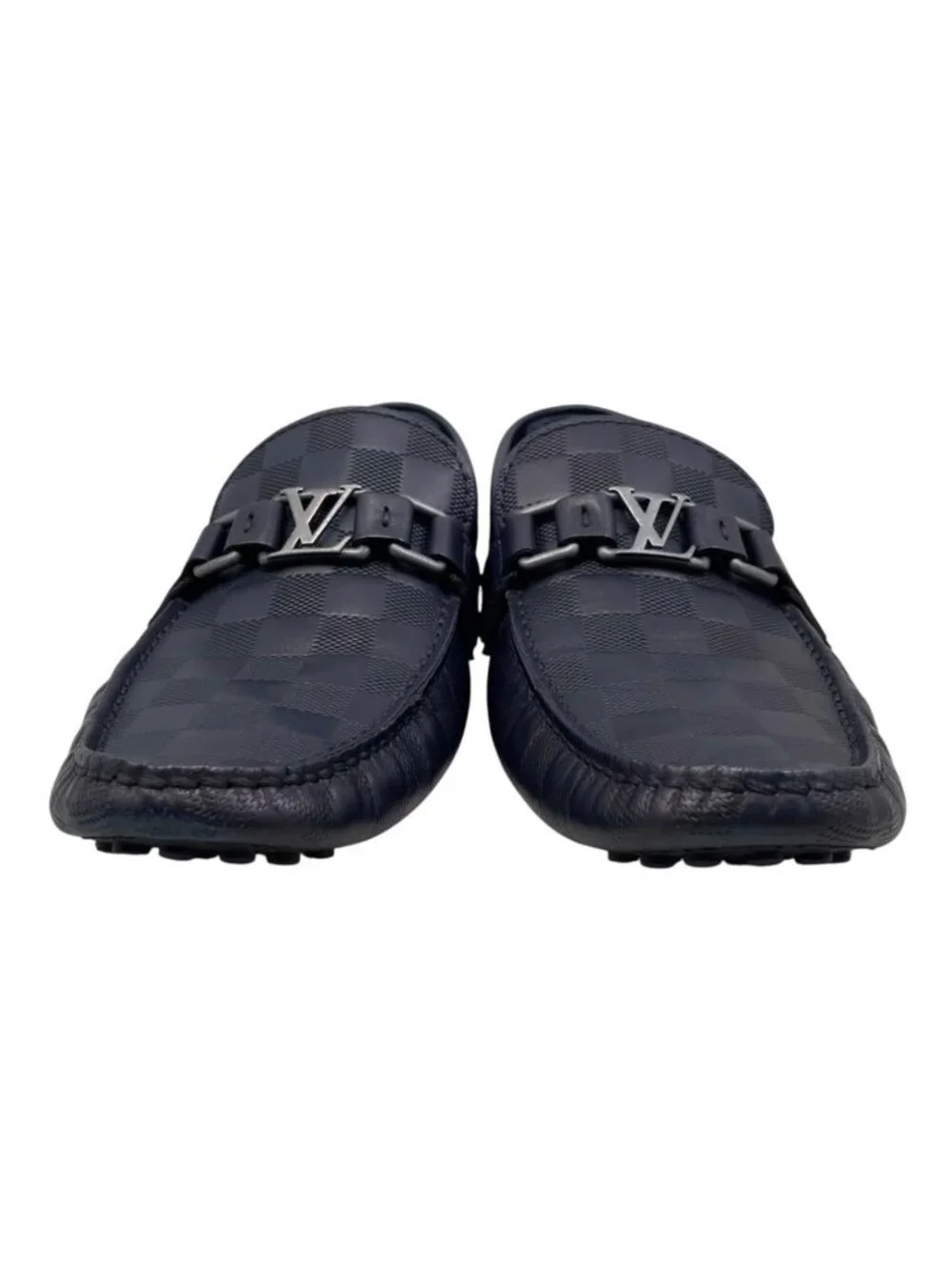 Louis Vuitton Loafers Hockenheim Line Driving Shoes 6 Damier LV Logo Navy